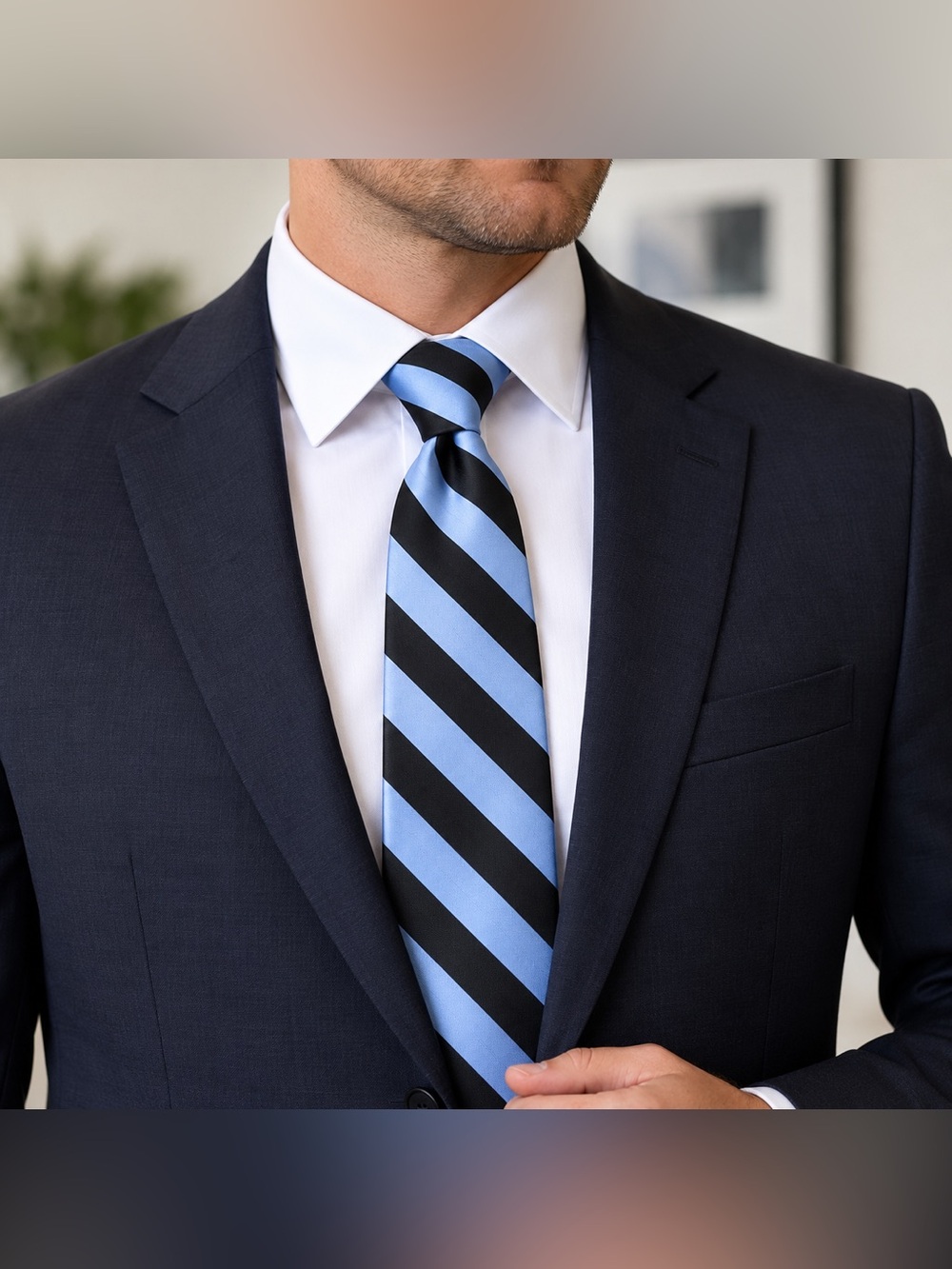 Haggar Men’s Silk Tie Blue Black Striped Classic Business Necktie